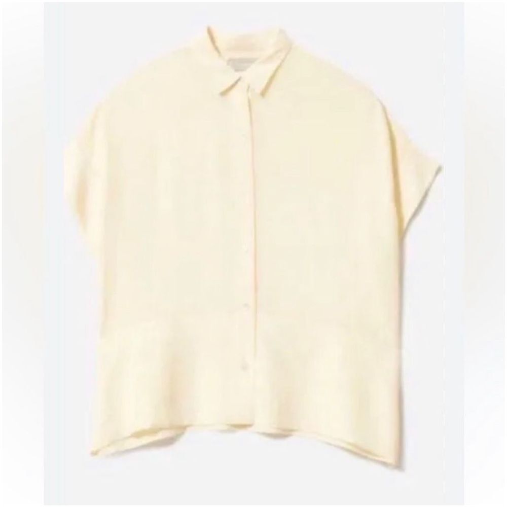 Everlane The Clean Silk Short-Sleeve Square Boxy Shirt Pale Yellow Size 0 NWT - Picture 4 of 15